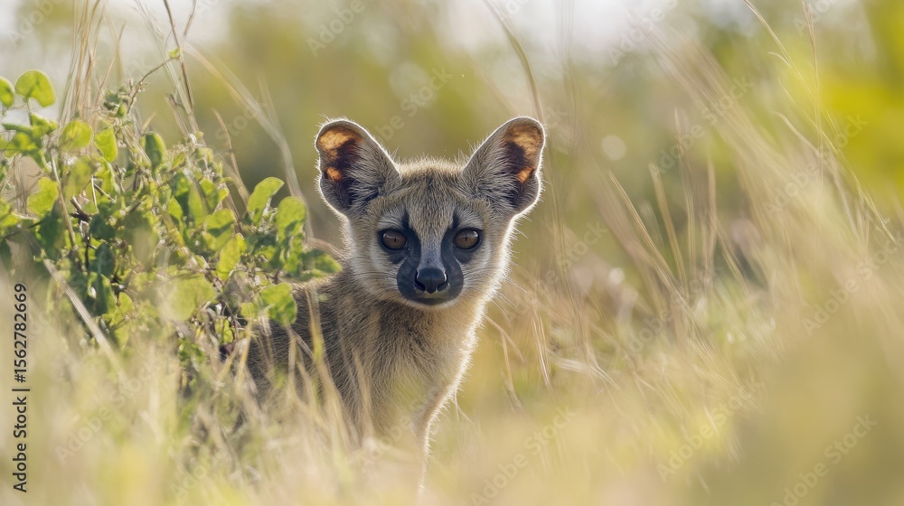 Fototapeta premium Bateared fox cub in African savanna.