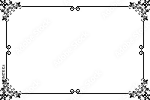 Elements of ornate vintage frames. Border black on white classic calligraphy swirls, floral motifs. Design print for greeting cards, wedding invitations, restaurant menu, royal certificates. Set 443