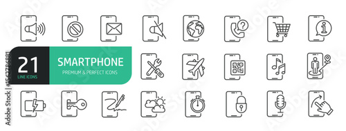 Set Of Smartphone Line Icons. Outline Symbols Elements Collection.