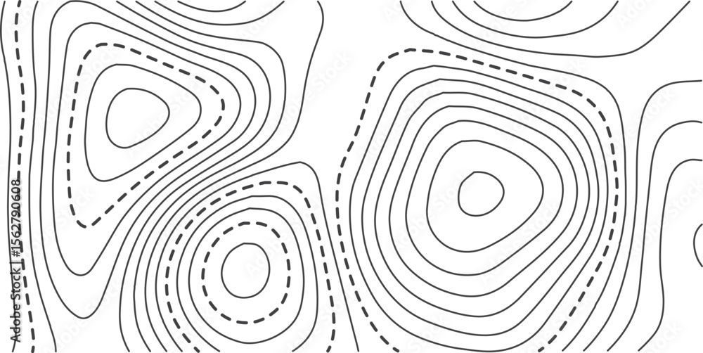 Fototapeta premium Vector illustration. Abstract topographic map. Thin black dashed contour lines on white background