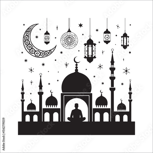 Taj Mahal vector illustration: an iconic Indian mosque architecture and travel landmark