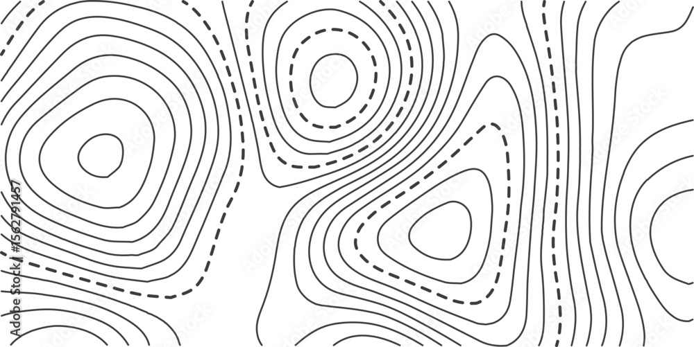 Fototapeta premium Vector illustration. Abstract topographic map. Thin black dashed contour lines on white background