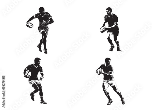 Rugby player with ball, isolated vector silhouette.	
