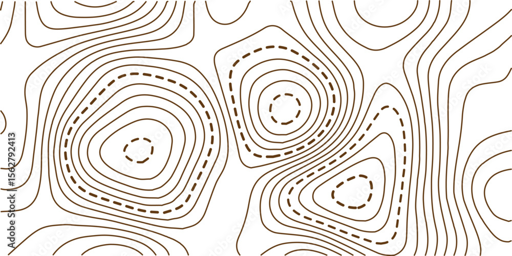 Vector illustration. Abstract topographic map. Golden dashed contour lines on white background Vector illustration. Abstract topographic map. Golden dashed contour lines on white background