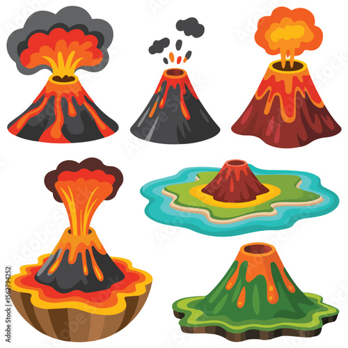 Erupting volcano lava flow vector art