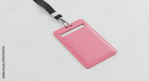 Pink lanyard id card holder on white background