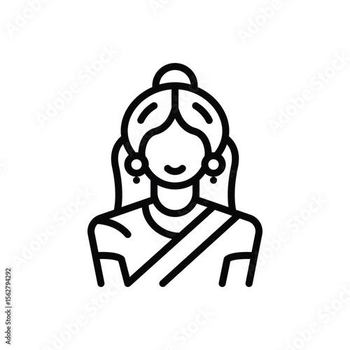 Black line icon for indian women