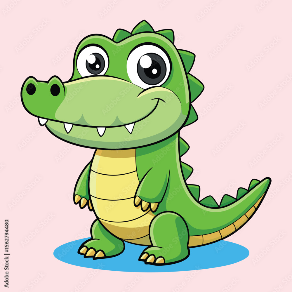 Fototapeta premium Cute cartoon crocodile with big eyes and friendly smile