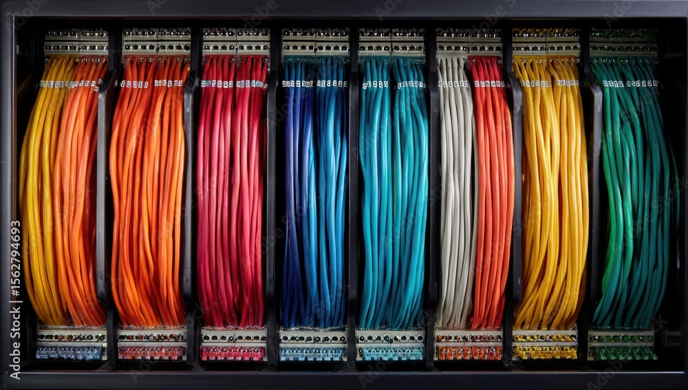 Fototapeta premium Colorful cables in organized trays