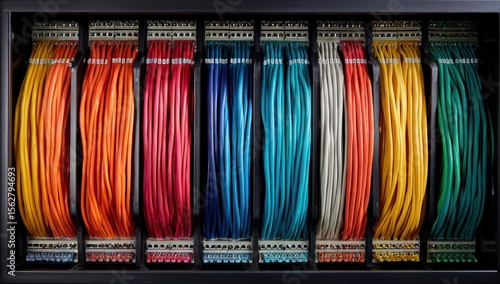 Colorful cables in organized trays