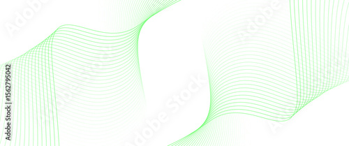 Vector abstract green line wave curve lines with flowing particles future technology concept
