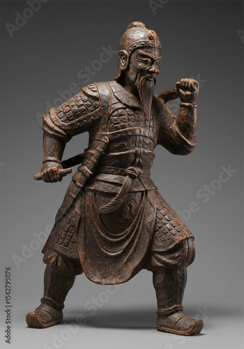 Wooden carved warrior sculpture