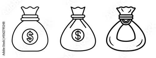 Minimal Black Silhouette Money Bag Icon with Dollar Symbol Vector Style Design