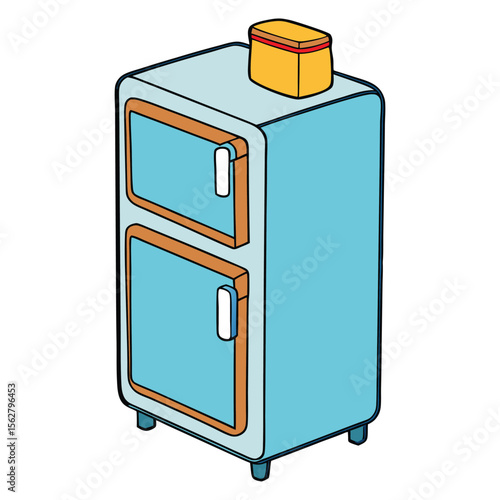 A vintage-style kitchen icebox with metal hinges and handles, perfect for chilling food and drinks—classic charm meets cool storage in this timeless appliance.
