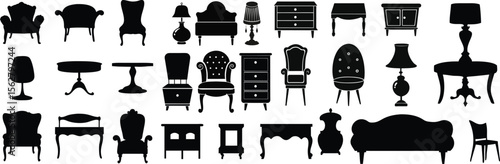 Minimalist Furniture Silhouette Set – Classic Chairs, Tables, Sofas, Lamps