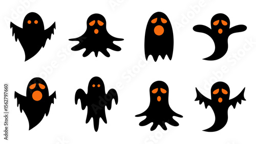 set of halloween ghost vector on tranparent background