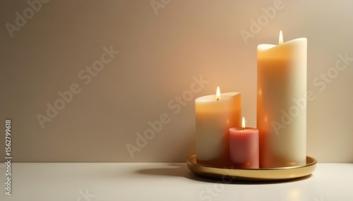 Wallpaper Mural Tall brown candles, gold holder, cozy minimalist scene, simple, holder, minimalist Torontodigital.ca