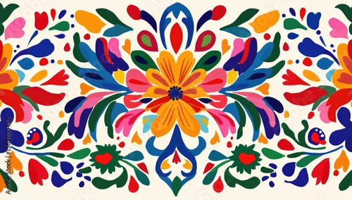 Vibrant floral border with bold colors and  intricate designs