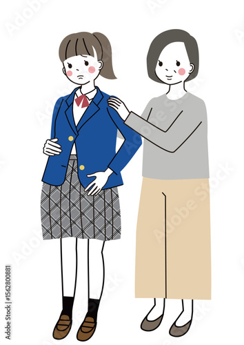 十代の妊娠　不安そうな妊娠中の高校生と、温かく見守る母親