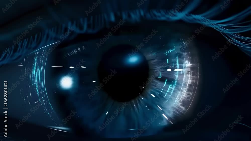 Digital Eye Close-Up with Glowing Tech Lines – Futuristic Vision Concept in 4K Digital Eye Close-Up with Glowing Tech Lines – Futuristic Vision Concept in 4K