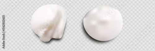 Realistic set of vector strokes of cosmetic cream. Smears of cosmetic white skin cream of various shapes and sizes, isolated on a transparent background. Top view