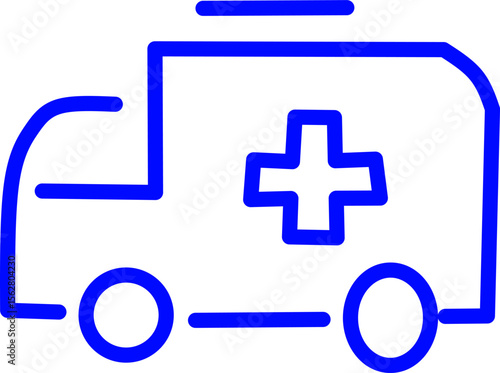 blue line icon Ambulance inside circle. Blue line icon with medical and healthcare inside circle