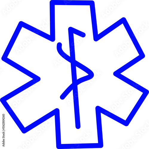 blue line icon Ambulance star inside circle. Blue line icon with medical and healthcare inside circle