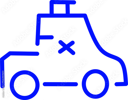 blue line icon Ambulance inside circle. Blue line icon with medical and healthcare inside circle