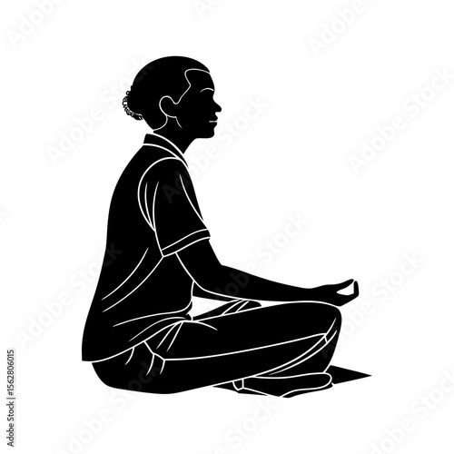 Silhouette of a person meditating in a seated cross legged position with hands in a mudra gesture