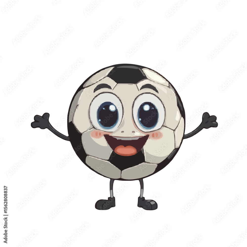 Naklejka premium Cute Cartoon Soccer Ball Character with Happy Face