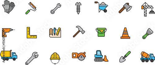 Icon Collection of Construction Tools and Equipment