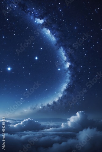 Milky Way above clouds Night space view.