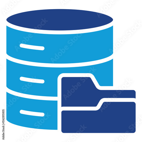 Database Folder Glyph Silhouette Blue Icon Vector Design - A database stack with an overlay folder, representing stored or categorized data