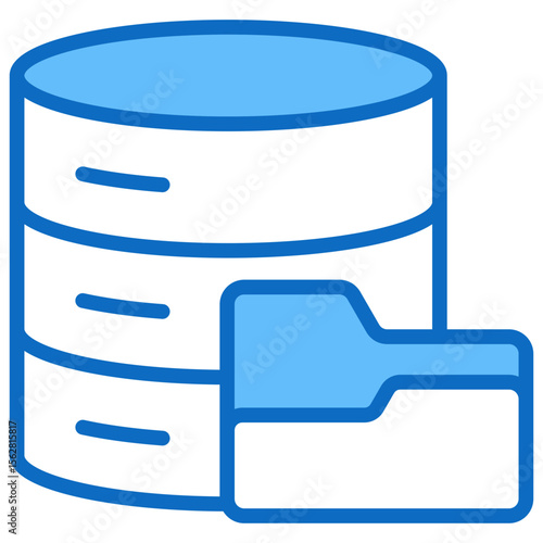 Database Folder Blue Fill Outline Icon Vector Design - A database stack with an overlay folder, representing stored or categorized data