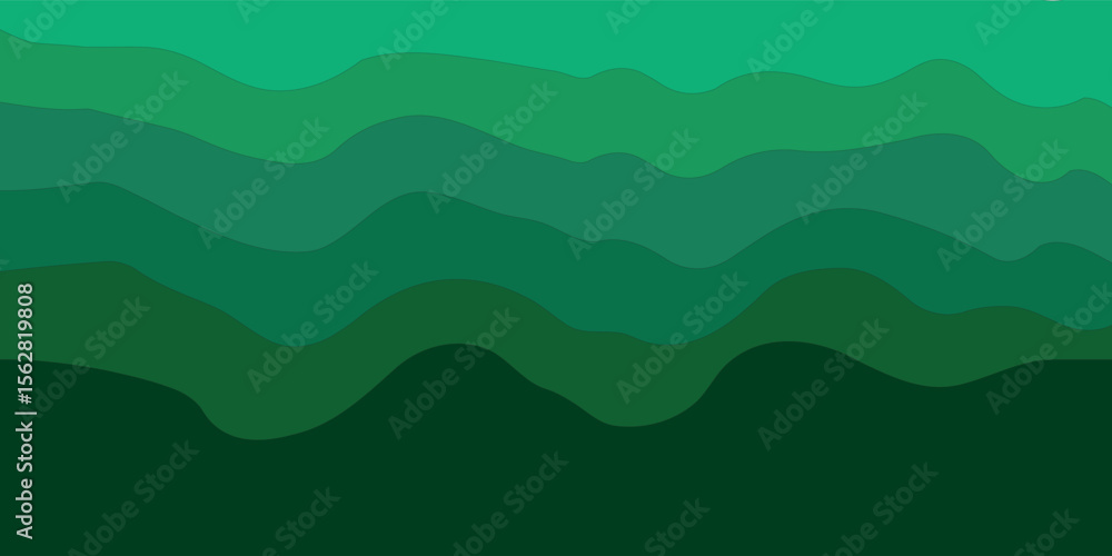Obraz premium Layered green abstract landscape with smooth wavy shapes resembling hills or forest layers. Great for nature themes, maps, or backgrounds. Keywords: green, abstract, layered, hills, landscape