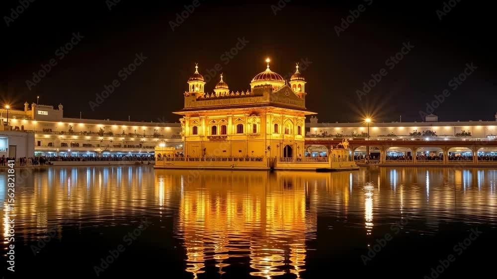 Experience the serene beauty of the Golden Temple in Amritsar at night, with its soft lights reflecting peacefully on the still water in stunning 4k. Experience the serene beauty of the Golden Temple in Amritsar at night, with its soft lights reflecting peacefully on the still water in stunning 4k.