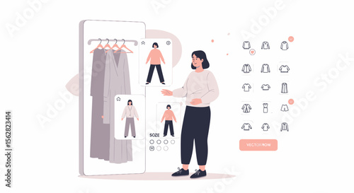Woman virtually trying on clothes using a digital mirror application
