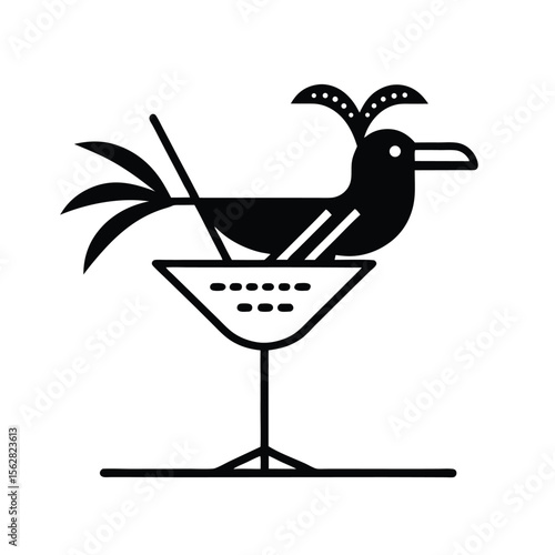 Retro Jungle Bird Cocktail Poster In Mid Century Modern Style