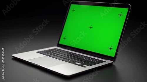 Wallpaper Mural Open laptop with green screen on wooden table Torontodigital.ca