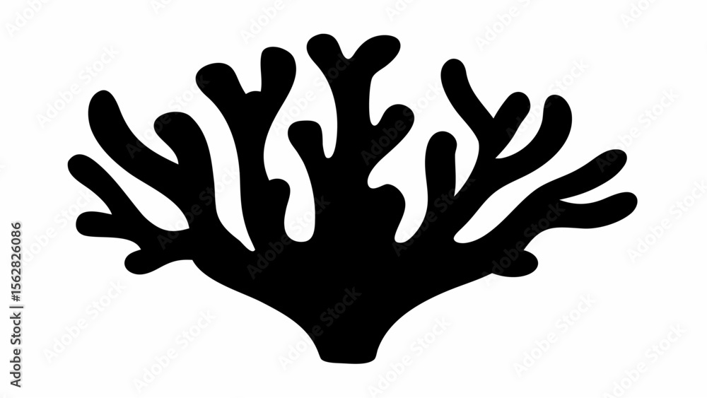 Silhouette illustration of a black coral structure with various branching formations and a solid base shape