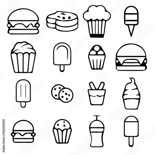 Collection of Simple Food and Dessert Icons Design