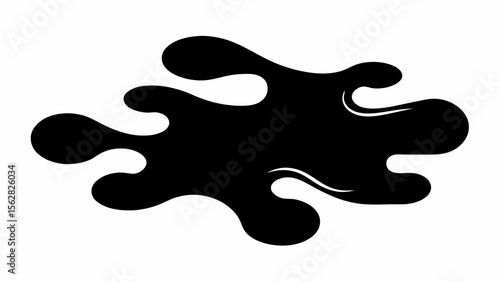 Abstract black ink blot with curved edges and irregular shapes creating a fluid and dynamic composition on white