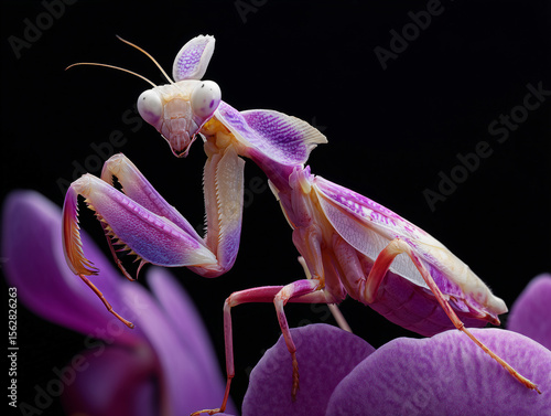Orchid Mantis on a Purple Flower