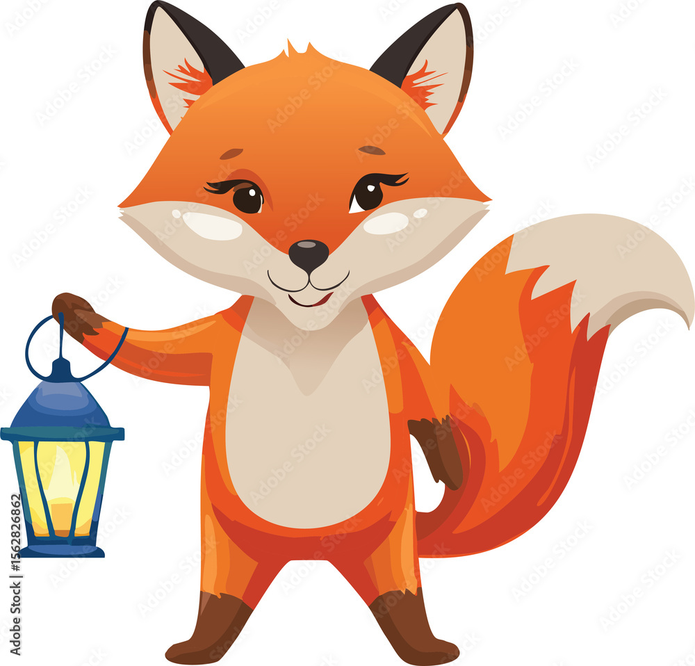Obraz premium illustration vector | red fox with lamp