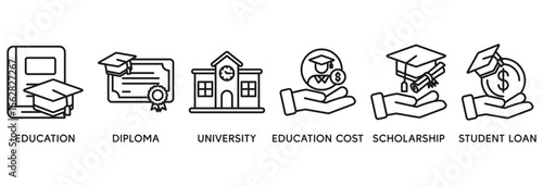 Scholarship icon set vector illustration concept relate to education, diploma, university, education cost, scholarship, loan student