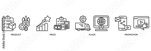 Marketing mix 4P icon set vector illustration concept relate to product, price, place, and promotion