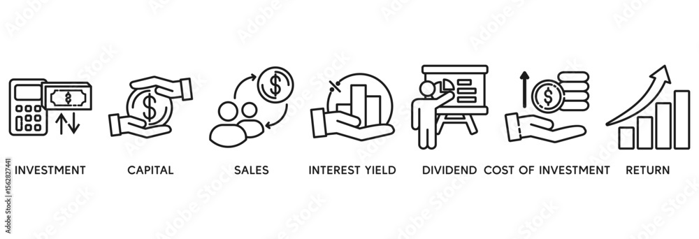 Obraz premium Roi icon set vector illustration concept relate to for return on investment with icon of capital, sales, interest tield, dividend, cost of investment and return