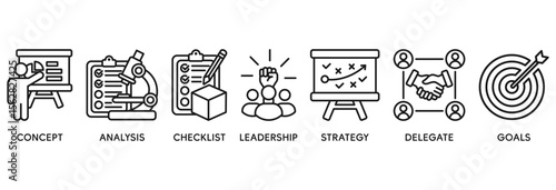 Planning icon set vector illustration concept relate to concept, analysis, checklist, leadership, strategy, delegate and goals