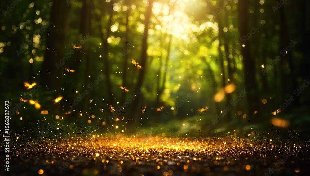 Naklejka premium Golden light fills a mystical forest