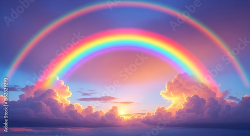 vibrant double rainbow serene sunset sky

